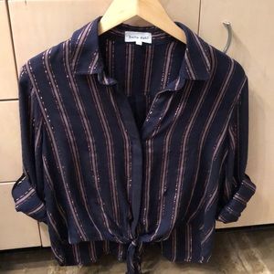 Bella Dahl Striped Navy & Shiny Top